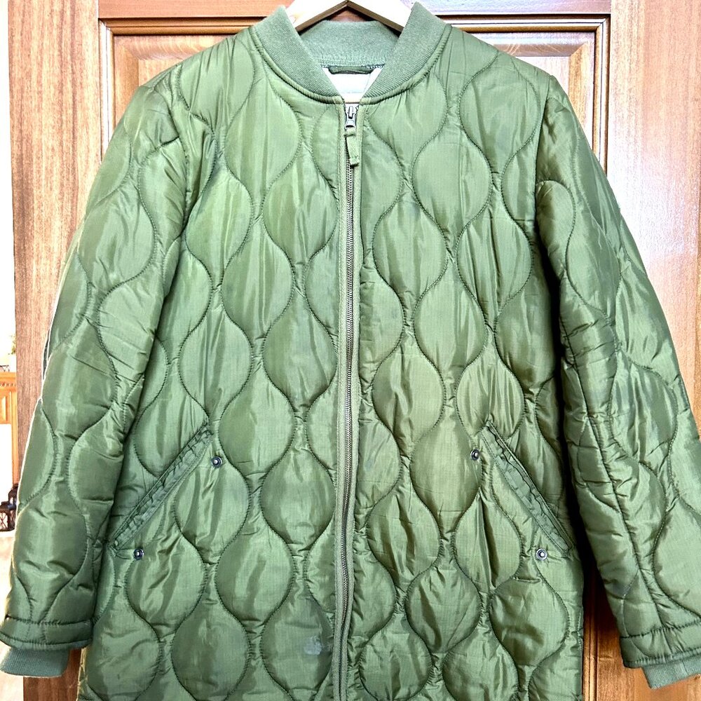 Avec Les Filles Olive Green Quilted Bomber Jacket